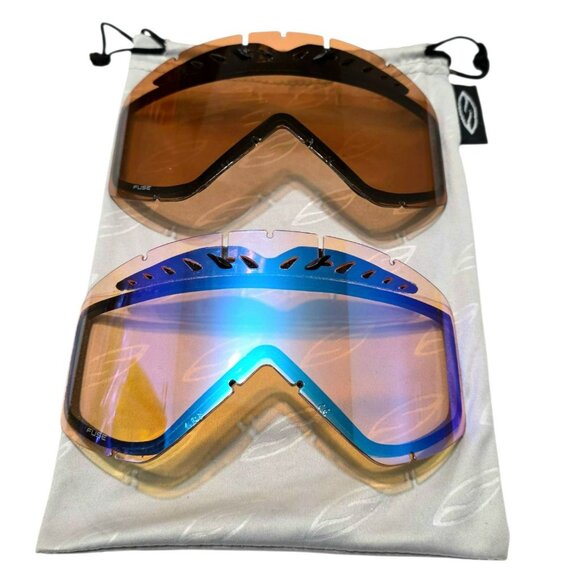 2 Smith Fuse Replacement Goggle Lens Ski Snowboard Amber Black Blue Cleaning Bag - Picture 1 of 11